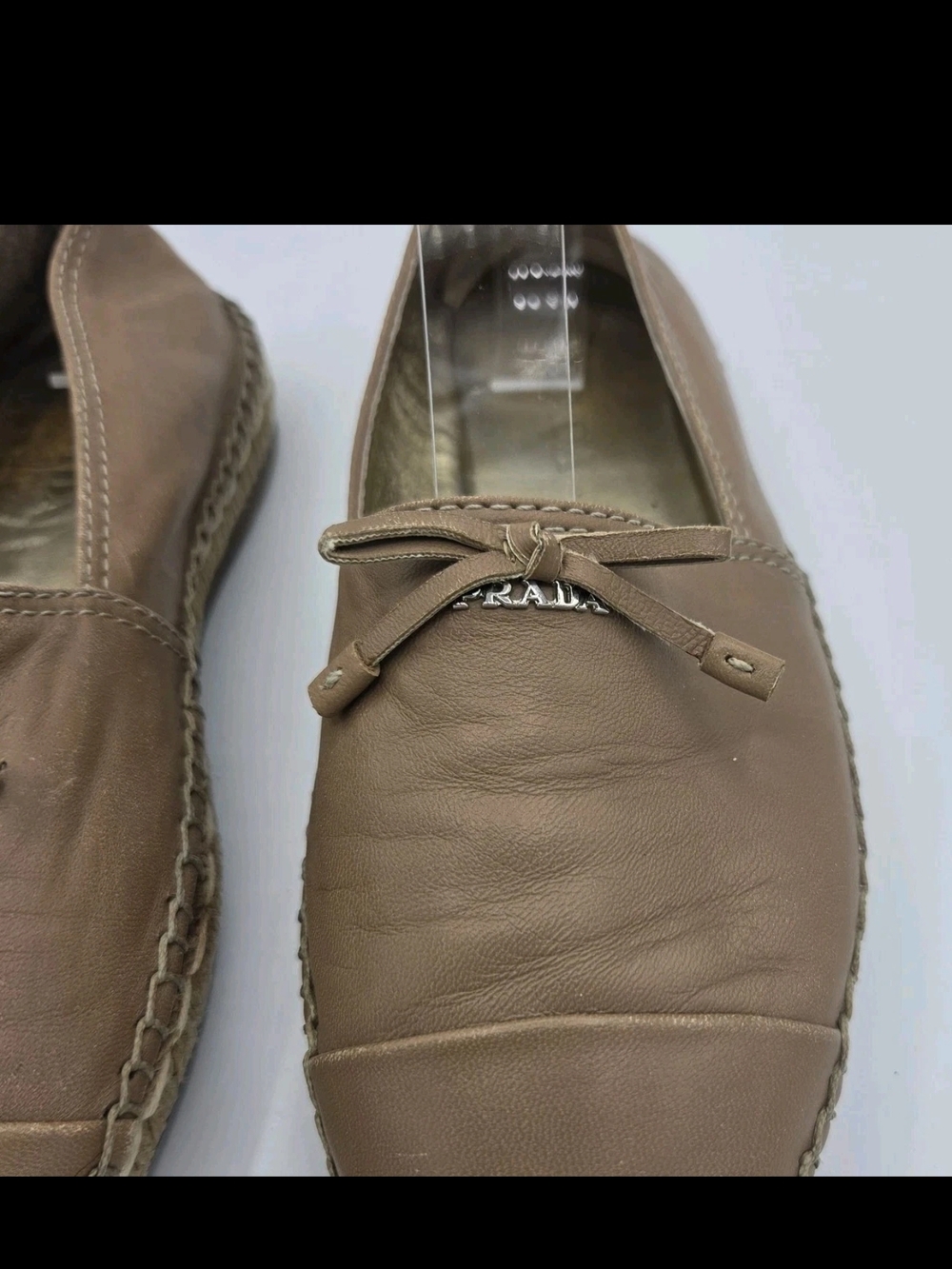 Prada Nappa Leather Espadrilles Tan Brown Bow Italy Womens Size 35 US 5 - Picture 5 of 14
